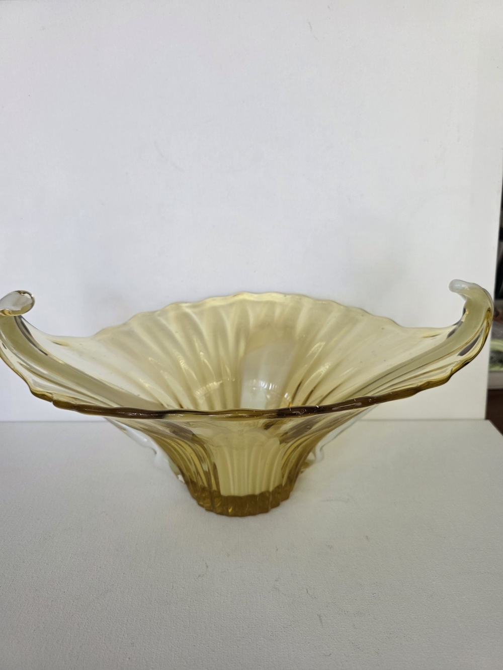 Vintage Bohemian Handblown Amber Glass Art Bowl - Elegant Centerpiece
